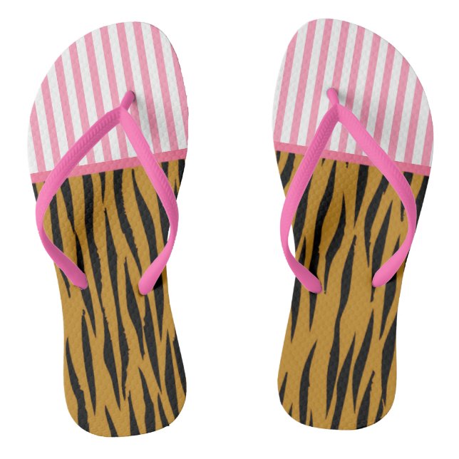 Fun Pink Stripes & Tigerprint Thongs (Footbed)