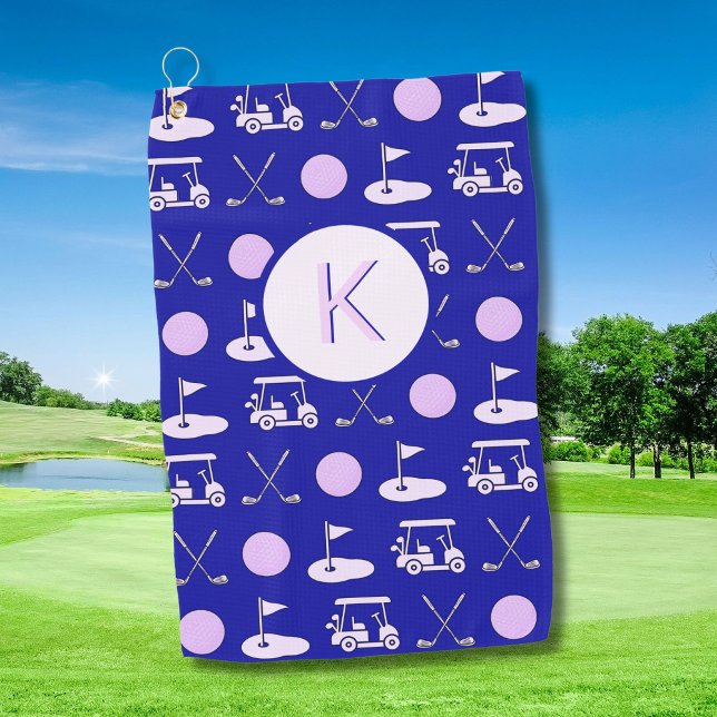 Fun Pink Stylish Golf Design and Custom Monogram  Towel (Creator Uploaded)