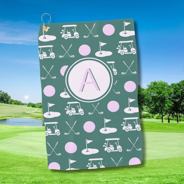 Fun Pink Stylish Golf Design and Custom Monogram  Towel (Creator Uploaded)