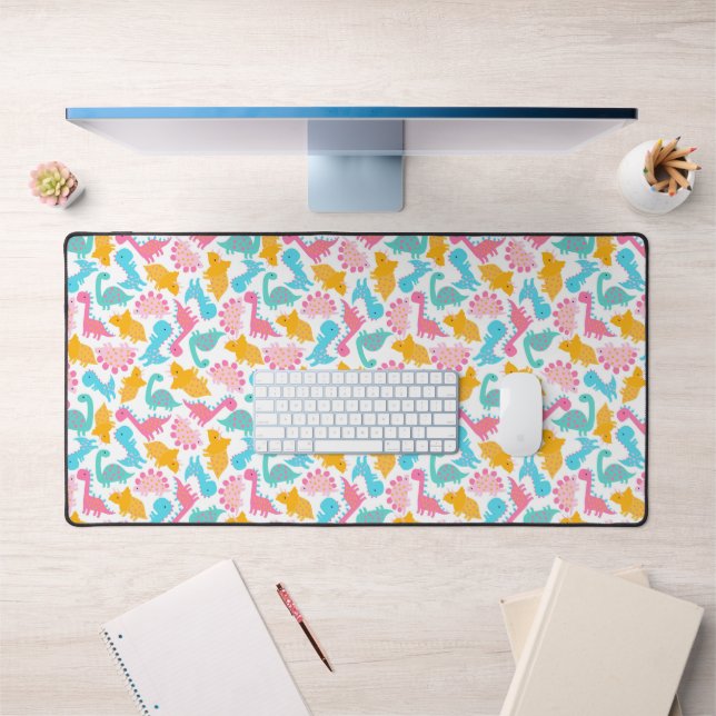 Fun Pink & Teal Dinosaur Pattern Desk Mat (Office 1)