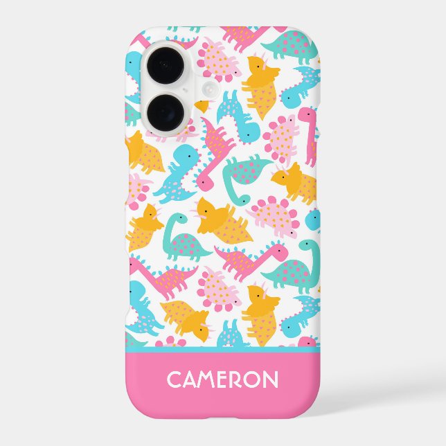 Fun Pink & Teal Dinosaur Pattern iPhone Case (Back)