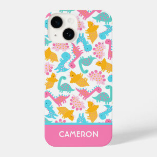 Fun Pink & Teal Dinosaur Pattern iPhone 14 Case