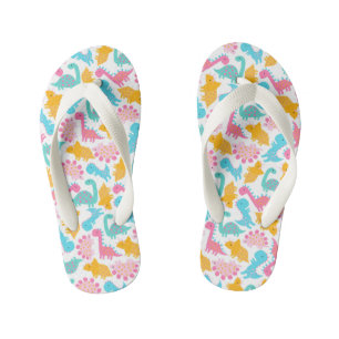 Fun Pink & Teal Dinosaur Pattern Kid's Thongs
