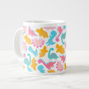 Fun Pink & Teal Dinosaur Pattern Large Coffee Mug
