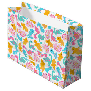 Fun Pink & Teal Dinosaur Pattern Large Gift Bag