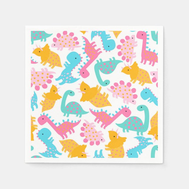 Fun Pink & Teal Dinosaur Pattern Napkin (Front)