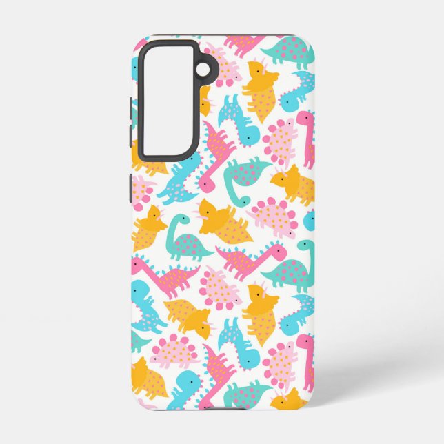 Fun Pink & Teal Dinosaur Pattern Samsung Galaxy S21 Case (Back)