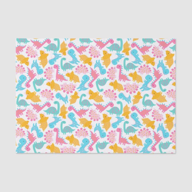 Fun Pink & Teal Dinosaur Pattern Tissue Paper (Front)
