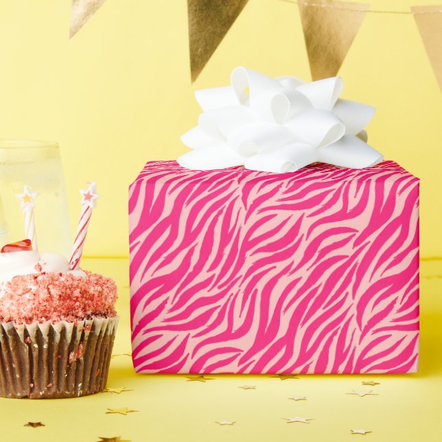 Fun Pink Tiger Stripe Pattern Wrapping Paper (Birthday Party)