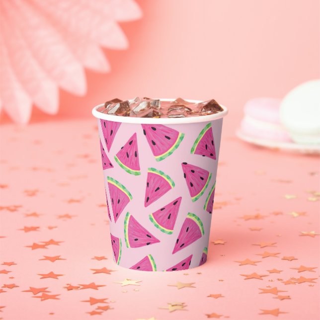 Fun Pink Tropical Summer Watermelon pattern Paper Cups (Insitu)