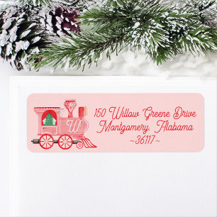 Fun Pink Vintage Train Christmas Tree Delivery Return Address Label