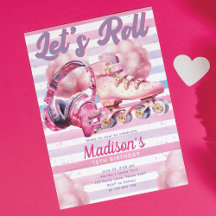 Fun Pink Watercolor Roller Blade Birthday
