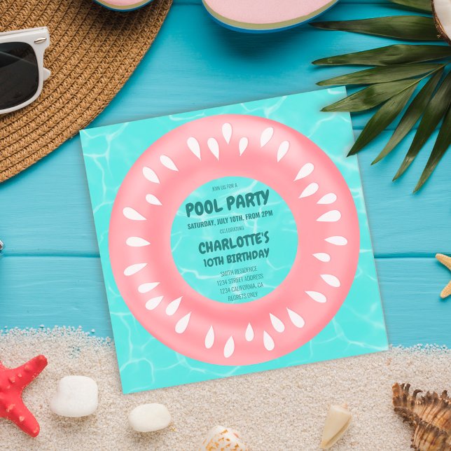 Fun pink watermelon floater pool party birthday invitation (Creator Uploaded)