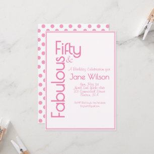 Fun Pink White Polka Dot 50th Birthday Invitation