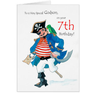 Fun Pirate 7th Birthday Card for Godson