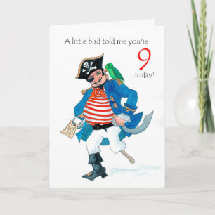 Fun Pirate and Parrot 9th Birthday Card