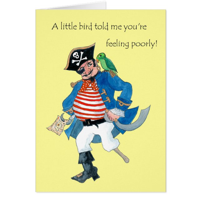 Fun Pirate and Parrot Get Well for Kids (Front)