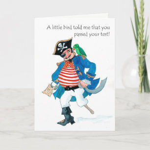 Fun Pirate and Parrot Passed Test Congratulations Card