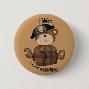 Fun Pirate Bear with Treasure Chest Pin Button