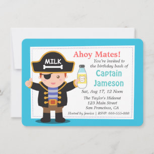 Fun Pirate Captain Boy Theme Birthday Party Invitation