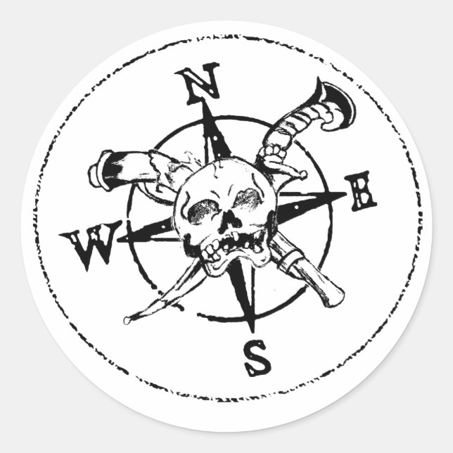 Fun Pirate Compass Logo Classic Round Sticker (Front)