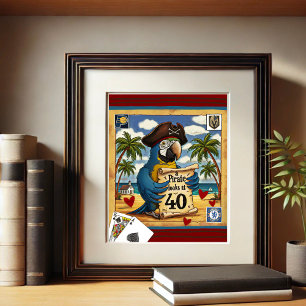 Fun Pirate Playing Cards Parrot Beach  Poster
