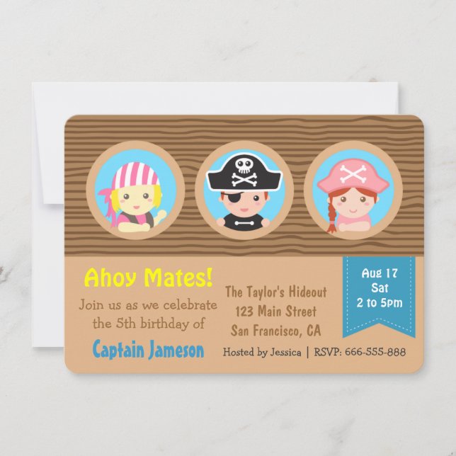 Fun Pirates Theme Birthday Party Invitation (Front)