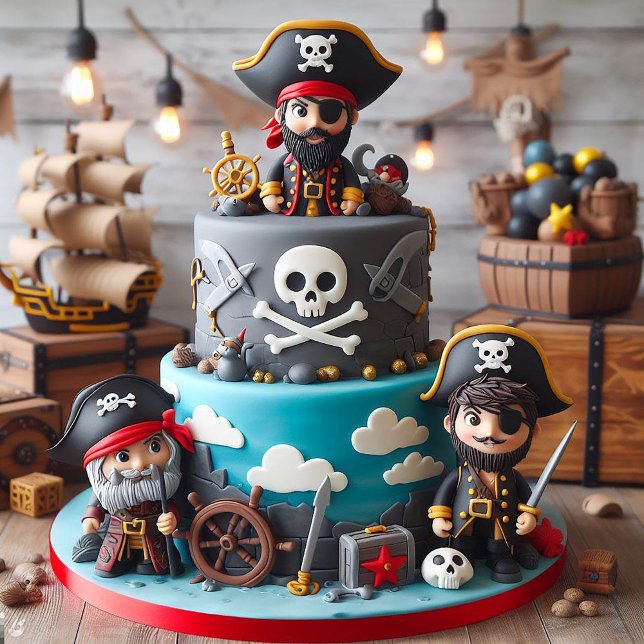FUN PIRATES THEMED KIDS BIRTHDAY CAKE  CARD (Creator Uploaded)