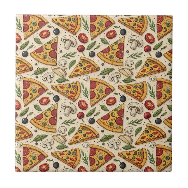 Fun Pizza Party Pepperoni Pizza Lover Food Pattern Ceramic Tile (Front)
