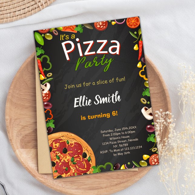 Fun Pizza Party Theme Invitation (Pizza Birthday Invitations)