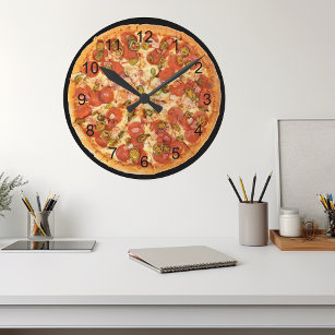Fun Pizza Pepperoni Junk Food Kitchen Round Clock
