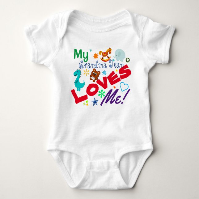 Fun Playful Colorful My Grandma Loves Me Baby Bodysuit (Front)