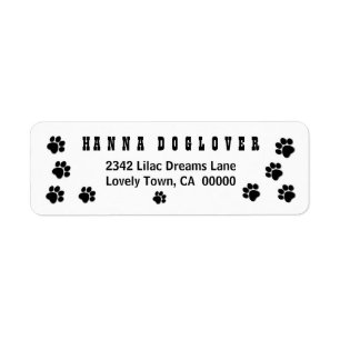 Fun Playful Paw Prints for Dog Lover A01C BLACK Return Address Label