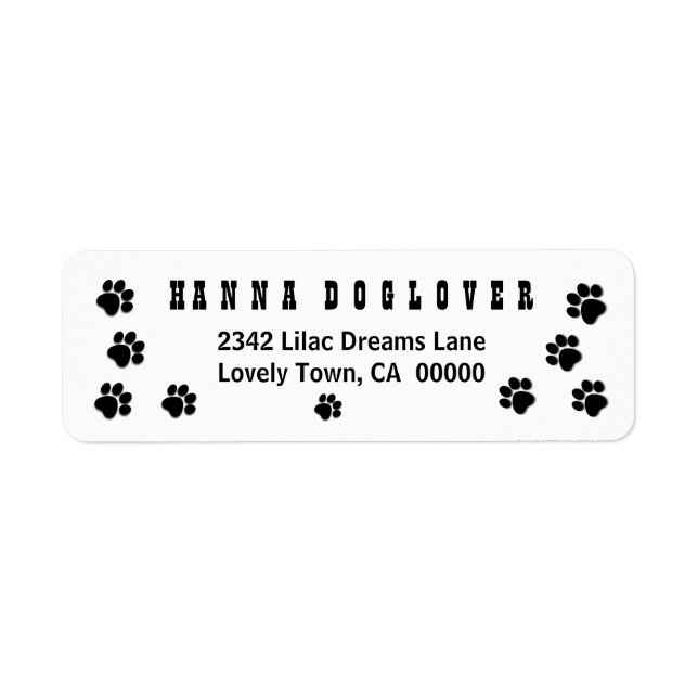 Fun Playful Paw Prints for Dog Lover A01C BLACK Return Address Label (Front)