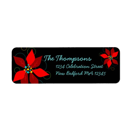 Fun Poinsettia Retro Holiday Address Label