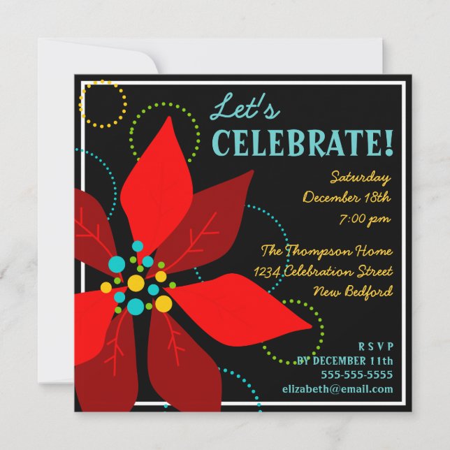 Fun Poinsettia Retro Holiday Party Invitation (Front)
