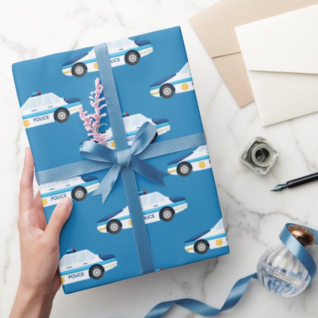 Fun police car tiled pattern party wrap wrapping paper (Gifting)