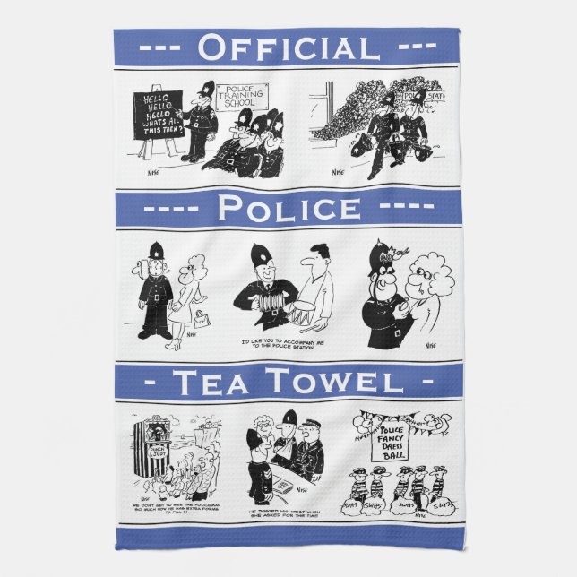 Fun Police Theme Cartoons on Official Tea Towel (Vertical)
