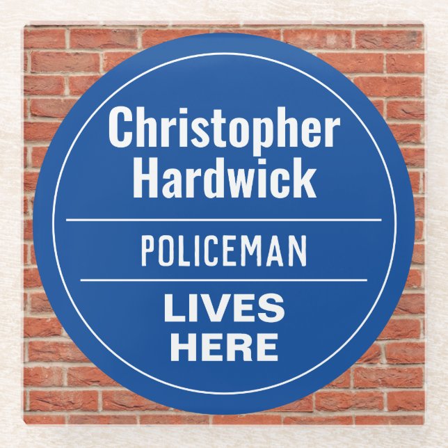 Fun Policeman Wall Plaque Style Glass Coaster (Front)