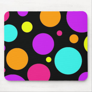 Fun Polka Dots Black Orange Purple Teal Pink Mouse Pad