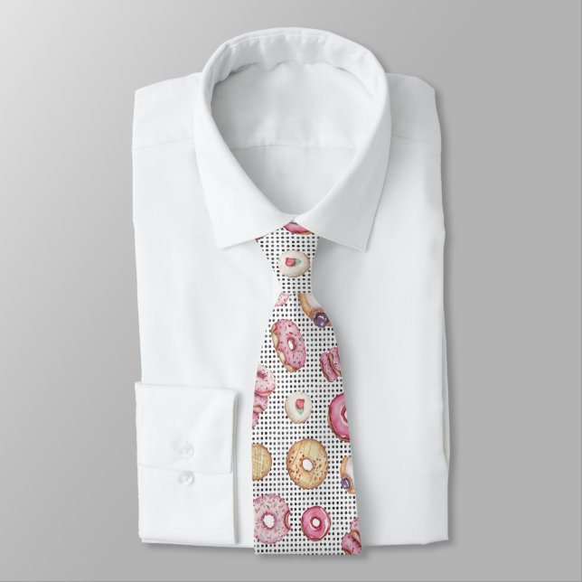 Fun Polka Doughnut Pattern Dot Print Watercolor Tie (Tied)