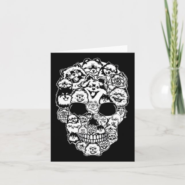 Fun Pomeranian Skull Dog Skeleton Halloween  Card (Front)