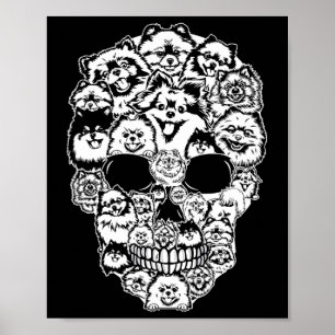 Fun Pomeranian Skull Dog Skeleton Halloween Poster