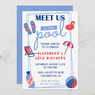 Fun Pool Party 68th birthday invitations  Summer