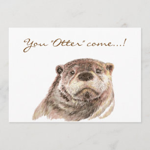 Fun Pool Party Birthday Cute Otters Invite