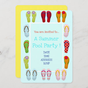 Fun Pool Party cute and modern flip flops Invitation