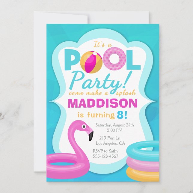 Fun Pool Party Inflatable Birthday Invitation (Front)