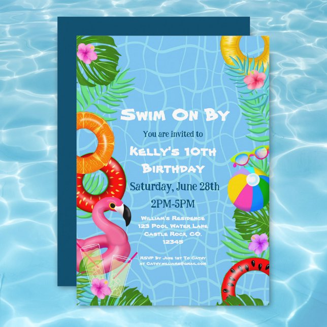 Fun Pool Party Swimming Birthday Invitation (Dive into excitement with this vibrant invitation, perfect for a poolside extravaganza  fun, sun!)