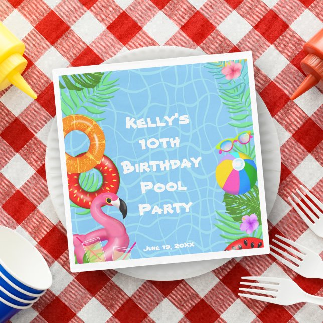 Fun Pool Party Swimming Birthday Napkin (Add a splash of fun to your pool party with these vibrant napkins!)