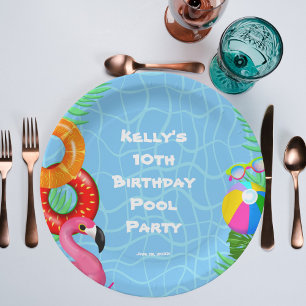 Fun Pool Party Swimming Birthday Paper Plate